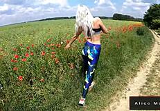 Blonde bent over in public nature