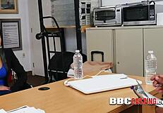 ebony boss in uniform dominates teen in interracial hardcore shop encounter