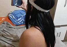 Latina Brunette Pornstar Touches Pussy in Webcam Prank Call