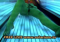 Solarium horny milf with big breasts can’t stop masturbating under lights. I’m so turned on by her daring public display!