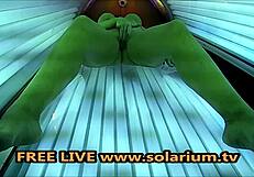 Solarium horny milf with big breasts can’t stop masturbating under lights. I’m so turned on by her daring public display!
