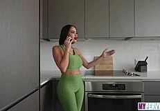 Victoria June, stepmother with big tits and boobs gives good blow job and anal sex