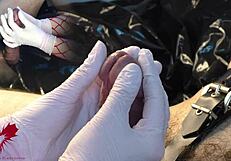 Mistress teases my cock with white gloves and dilator