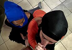 Acting like muslim women sucking cock with hijabs, cum facial group