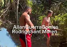 Students help arrange tatami for training at the farm.