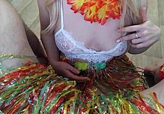 Hawaiian Party Blowjob: Husband's Kissing Surprise