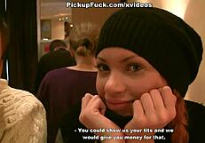 Redhead slut caught banging hard in a filthy public toilet