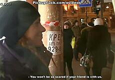 Redhead slut caught banging hard in a filthy public toilet