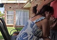 Sucking his cock outdoors! Cum explodes.