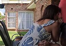 Sucking his cock outdoors! Cum explodes.