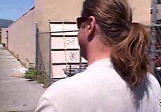 half ponytail brunette in tanktop slammed cowgirl and doggy in wild basement