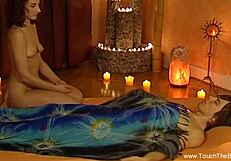 Experienced Asian couple performs oiled lingam massage on lover's aching penis