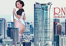 Juicy housewife in lingerie teases voyeur with her huge tight ass outdoors