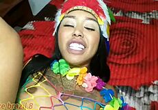 At brazilian carnival, millena gomes loves anal sex and begs for cum in her mouth with fabinho costa
