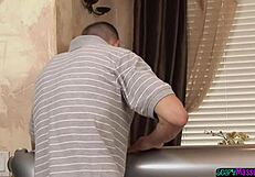 inked skinny masseuse sucking hung client in shower