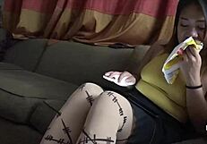 want to see my asian footjob with pre-cum on pantyhose?