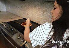 In open marriage, MILF wife gets FUCKED in kitchen by stepson POV.