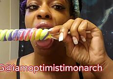 Ebony Babe Sucks Black Fetish Lollipop