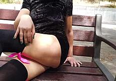 crazy outdoor solo activity with wet panties