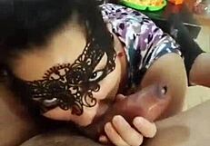 Masked blowjob turns into deepthroat action