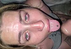 Blonde Deepthroats Cumshot in Garage