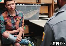 A police officer seduces a gay twink and gives him a rough treatment