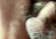 rear view gagging on hairy cock with choking deepthroat