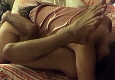 french slut in satin panties gets doggy blowjob and rimming