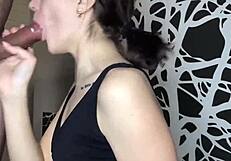 Pretty young woman gives blow job and gets facial on her pretty face