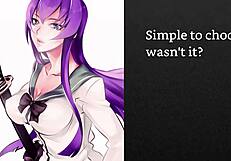 Faygrey and Busujima Saeko humiliate their new pet with joi cei petplay degradation in no toys session.