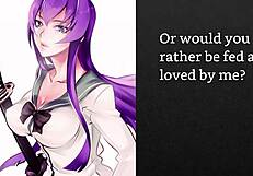 Faygrey and Busujima Saeko humiliate their new pet with joi cei petplay degradation in no toys session.