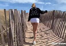 flashing no panties with buttplug at the crowded beach