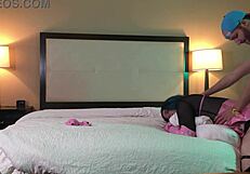 Trans woman in chastity enjoys doggystyle position