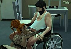 A tattooed anime girl has sex with an invalid man