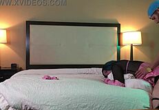 Trans woman in chastity enjoys doggystyle position