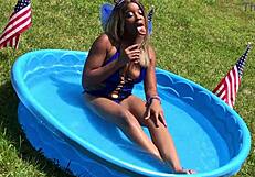 Nina's solo play in the backyard on Independence Day