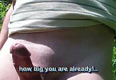 Sexy Milf Frina Strips Young Guy Outdoors for Taboo Handjob