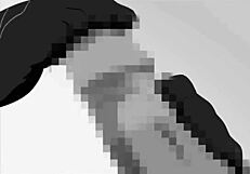 Anime girl teases with footjob on monster cock