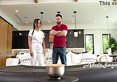 Masseuse Strips and Rides Huge Pussy in Oiled Cowgirl Massage