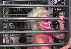 two dirty lesbians in leather costumes explore each other's pussies with wild licking