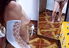 Undressing White Sensual Bodysuit And Black Panties Sensually In Homemade Setting