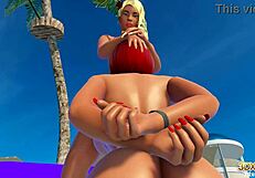 Blonde Shemale Fucks Horny Redhead In The Pool