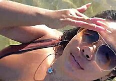 Big tits babe shows tan mark in VIP