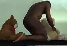 Enjoying a fun threesome with furry toy bears