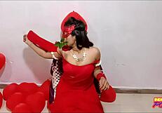 Indian babe seduces lover on Valentine's Day with her big boobs and masturbation.