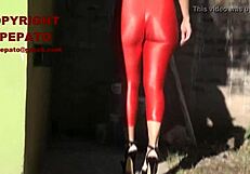 Leggings on a mature woman show off her shape