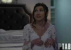 Reagan Foxx and Maya Woulfe handle husbandly duties with blowjobs and big tits.