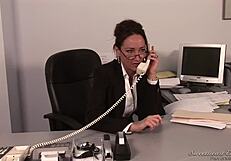 Hey, the lesbian boss is fucking her secretary with a strapon toy, so sexy! 😏