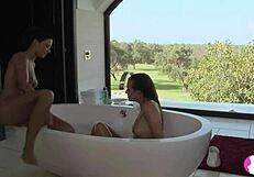 Brunette Lesbians Scrubbing Each Other In Bath!