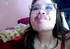 Submissive slut spits condom during intense face fucking